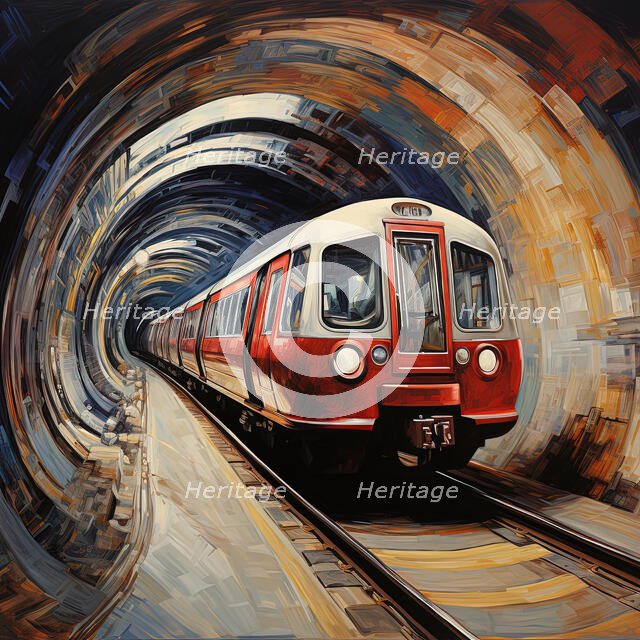 AI IMAGE - An illustration of a London Underground train, 2023. Creator: Heritage Images.