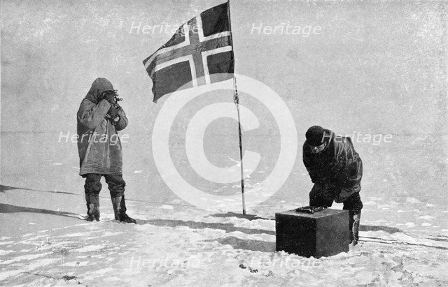 Roald Engelbrecht Gravning Amundsen (1872-1928), Norwegian explorer, at the South Pole, 1911. Artist: Unknown