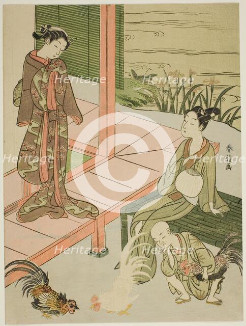 Watching a Cockfight at the Edge of the Veranda, c. 1767/68. Creator: Suzuki Harunobu.