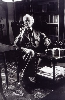 Bertrand Russell (1872-1970) in the library of his home on his 90th birthday, 1962, philosopher, …
