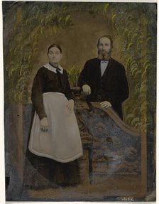 Portrait of couple in garden scene, 1860s-1880s. Creator: Unknown.