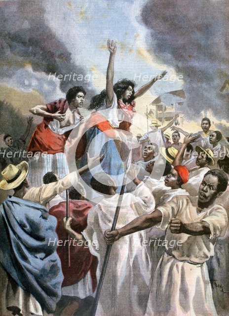 The royal princesses preaching the holy war in Madagascar, 1894. Artist: Oswaldo Tofani