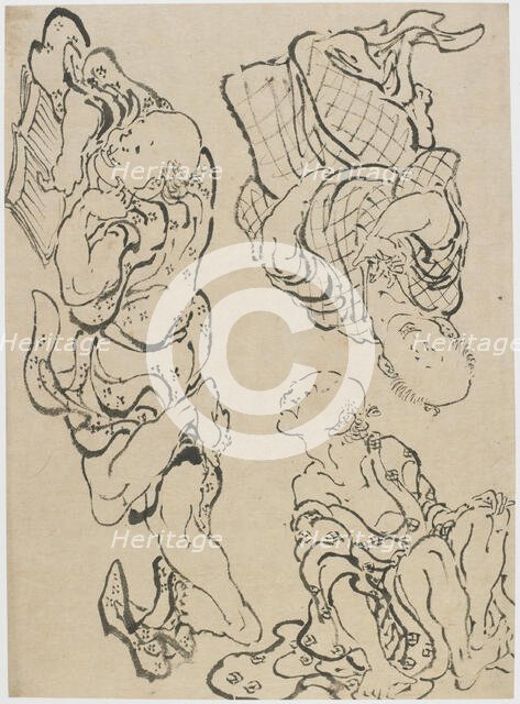 Three figures, late 18th-early 19th century. Creator: Hokusai.