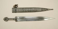 Dagger (Kindjal) with Scabbard, Caucasian, possibly Kubachi, Dagestan, dated A.H. 1234/A.D 1818-19. Creator: Unknown.
