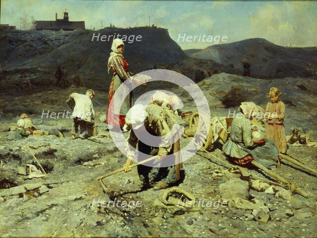 The Poor, Picking up Pieces of Coal, 1894. Creator: Kasatkin, Nikolai Alexeyevich (1859-1930).