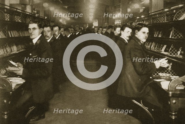 Staff sorting letters at the Post Office, Mount Pleasant, London, 20th century. Artist: Unknown