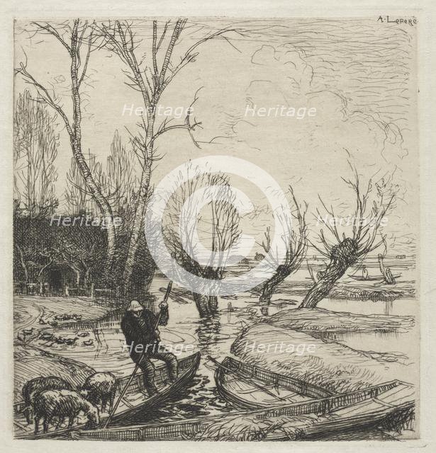 [Man in a Boat with Three Sheep]. Creator: Auguste Louis Lepère (French, 1849-1918).