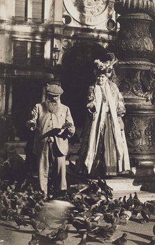 Claude Monet and his second wife Alice Hoschedé Monet in St. Mark's Square, Venice, 1908. Creator: Anonymous.