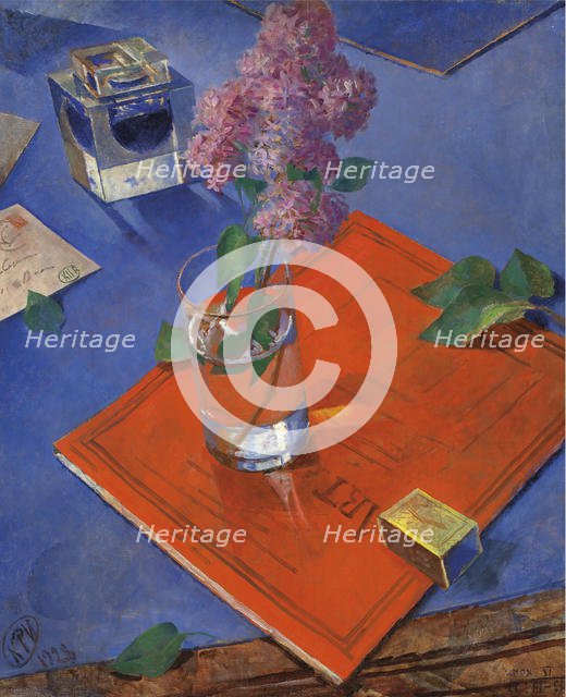 Still life with lilac , 1928. Creator: Petrov-Vodkin, Kuzma Sergeyevich (1878-1939).