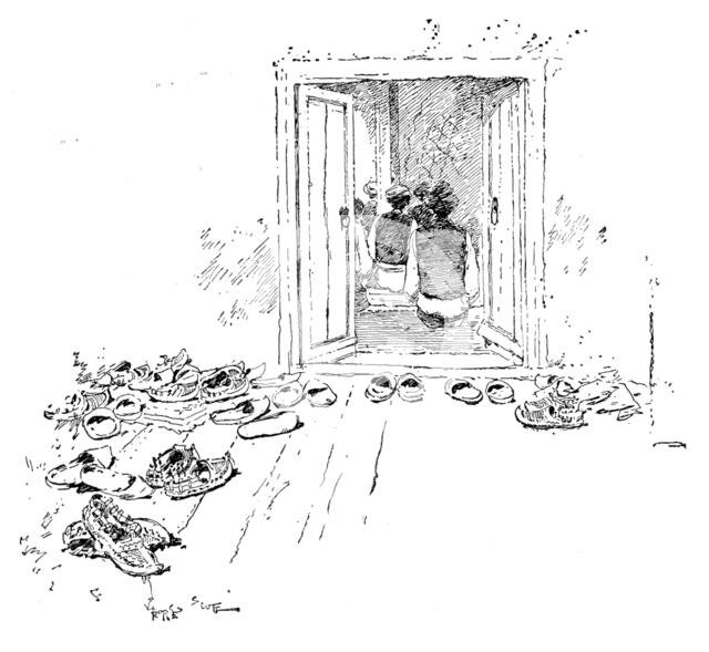 Ten Days in Bosnia: at the door of a mosque, 1895. Creator: Unknown.