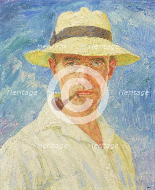 Self-portrait with pipe and hat, 1932. Creator: Unger; Hans (1872-1936).