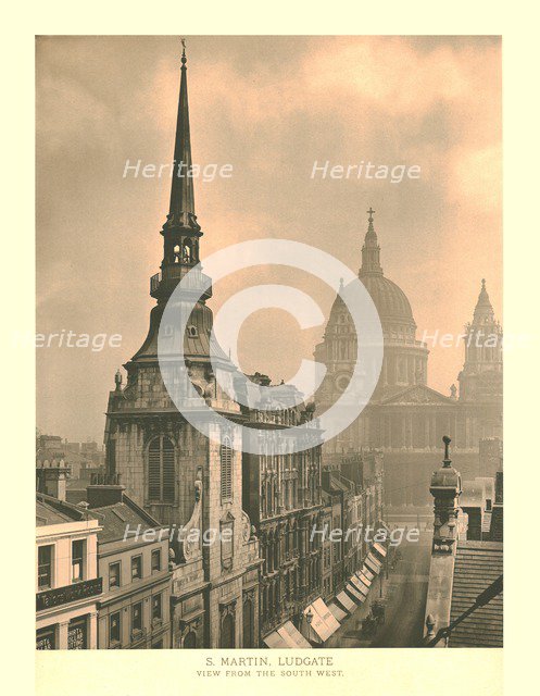 'St Martin, Ludgate, View from the South West', mid-late 19th century. Creator: Unknown.