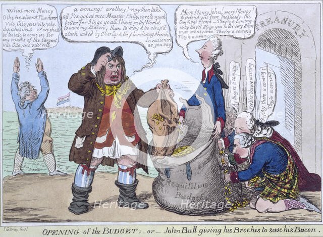 Opening of the Budget; or John Bull giving his breeches to save his bacon, 1818. Creator: James Gillray.