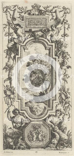 Ornamental Panel Surmounted by a Maritime Scene and a Shell, 1647. Creator: Michel Dorigny.
