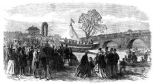 Lady Houghton naming the Pontefract and Goole Life-Boat, Ferrybridge, Knottingley, Yorkshire, 1865. Creator: Unknown.