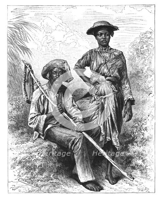 'Snake Catcher and Charcoal Girl, Martinique', c1890. Artist: Unknown