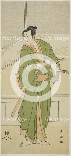 The Actor Iwai Hanshiro IV as Shirai Gompachi in the Play Gozen-gakari Sumo Soga..., c. 1793. Creator: Katsukawa Shun'ei.