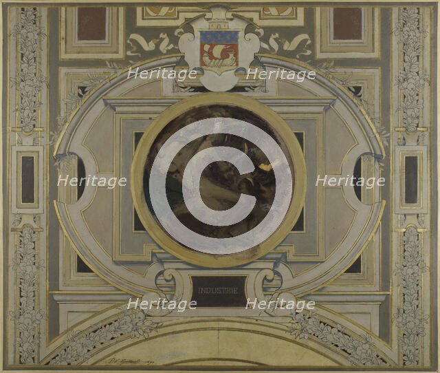 Esquisse pour la voûte de la galerie des Métiers de l'Hôtel de Ville : Industrie, 1890. Creator: Pierre Victor Galland.