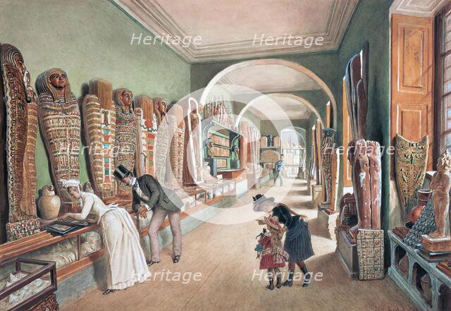 The corridor and the last cabinet of the Egyptian collection, 1889. Creator: Carl Goebel.