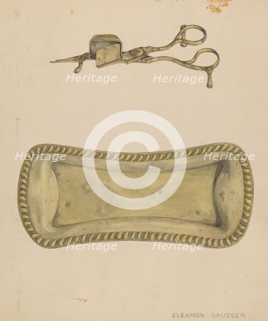 Candle Snuffer and Tray, c. 1937. Creator: Eleanor Gausser.