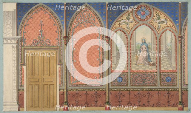 Elevation of a Church or Chapel with designs for ornament and a painted triptych..., 2nd half 19th c Creators: Jules-Edmond-Charles Lachaise, Eugène-Pierre Gourdet.