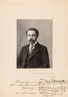 Portrait of the Composer Nikolay Alexandrovich Sokolov (1859-1922) with a hand-drawn notes fragment 