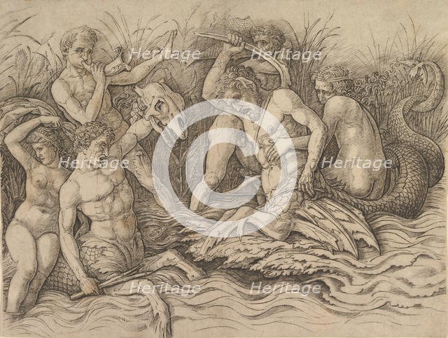 Battle of the Sea Gods (Right portion of a frieze), ca. 1485-88. Creator: Andrea Mantegna.