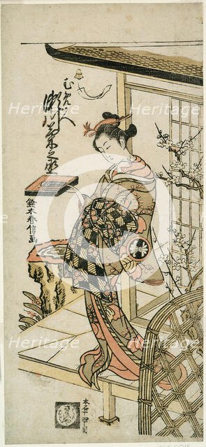 The Actor Segawa Kikunojo II as the courtesan Umegae in the play "Hiragana Seisuiki," perf..., 1764. Creator: Suzuki Harunobu.