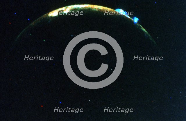 Volcanic eruption on Jupiter's moon, lo, 1979. Artist: Unknown