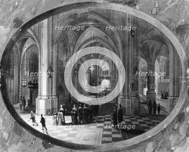 Interior of a Gothic Church at Night, probably ca. 1635-40. Creator: Peeter Neeffs the Elder.