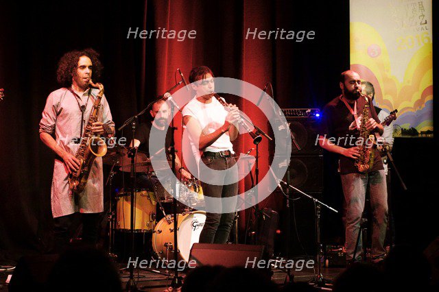 Arun Ghosh (clarinet), Rastko Rasic (drums), Idris Rahman, Ropetackle Arts Centre, Shoreham, West Su Artist: Brian O'Connor.