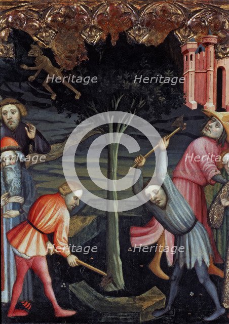  'Miracle of Saint Nicholas, destruction of a tree dedicated to the worship of Diana', table of t…