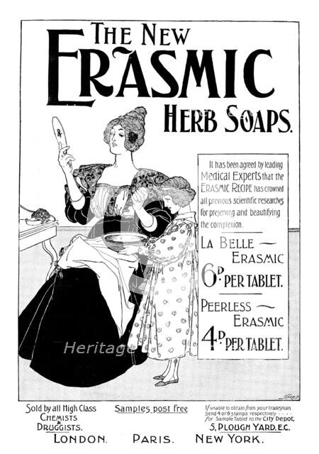 Advertisement for the new Erasmic Herb Soaps, 1898. Creator: Unknown.