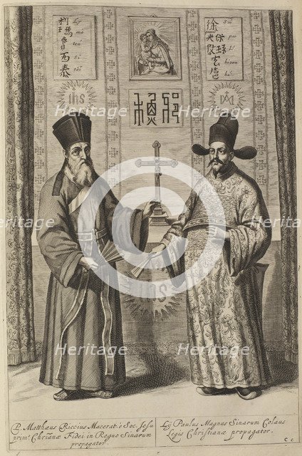 Matteo Ricci and Xu Guangqi. (From Athanasius Kircher's China Illustrata), 1667. Artist: Kircher, Athanasius (1602-1680)
