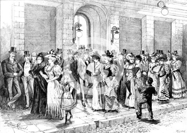 The Fashionable Promenade in Montevideo: outside the Club Uruguayo, 1895. Creator: Melton Prior.