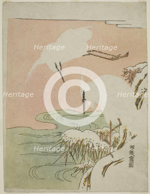 Two Egrets in the Snow, c. 1773. Creator: Isoda Koryusai.