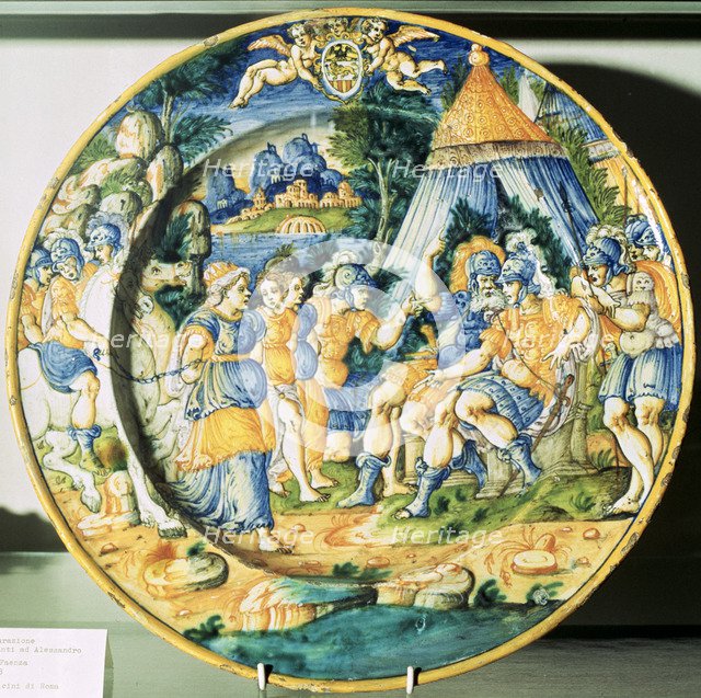 Scene of the Darius family before Alexander, decorating a Faenza dish of 1563.