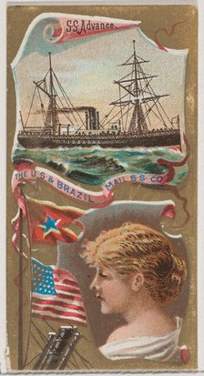 Steamship Advance, The U.S. and Brazil Mail Steamship Company, from the Ocean and River St..., 1887. Creator: Unknown.