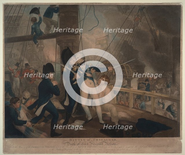 The Battle of Trafalgar and the Death of Nelson, 1806. Artist: Craig, William Marshall (ca. 1765-1827)