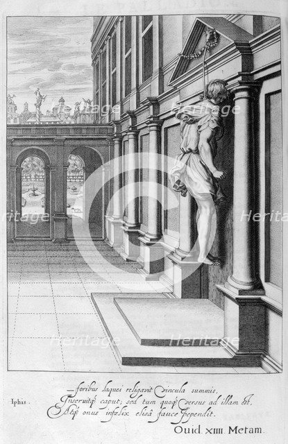 Iphis hangs himself in despair that he could not gain Anaxarete, 1655. Creator: Unknown.