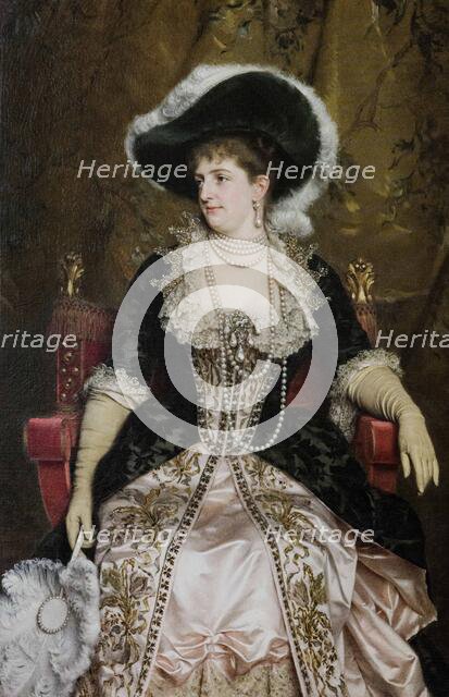 Portrait of Queen Margherita of Italy (1851-1926), with a feathered hat, 1884. Creator: Gordigiani, Michele (1835-1909).