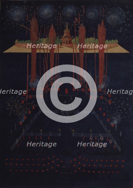 Fireworks and illumination on February 10, 1742, Mid of the 18th cen.. Artist: Anonymous  