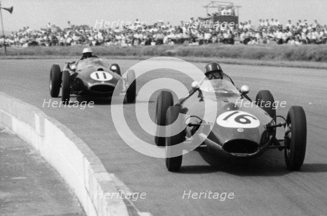 Graham Hill and Jack Brabham racing in the XI British Grand Prix, Silverstone, July 1958. Artist: Unknown