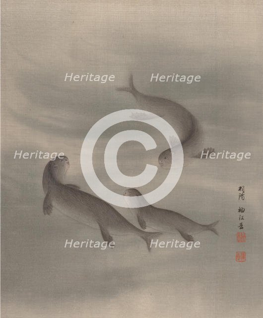 Otters Swimming, ca. 1890-92. Creator: Seki Shuko.