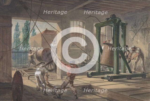 The Reels of Gutta-percha Covered Conducting Wire Conveyed into Tanks at the Works..., 1865-66. Creator: Robert Charles Dudley.