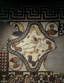 Detail of the mosaic floor in the audience chamber, Lullingstone Roman Villa, Eynsford, Kent, 1991. Artist: J Bailey