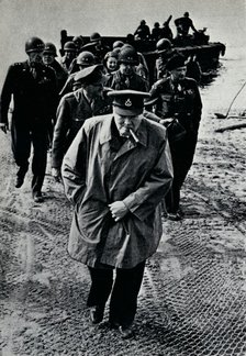 Churchill, Brooke, and Montgomery on the German-held east bank of the Rhine, 25th March, 1945.