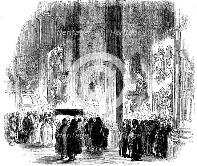 Joseph Addison's torchlight funeral in Westminster Abbey, 1719 (c1850) Artist: Unknown