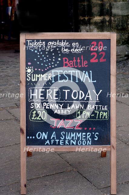 Hoarding, Battle Jazz Weekend, Battle, East Sussex, 24 July 2022. Creator: Brian O'Connor.