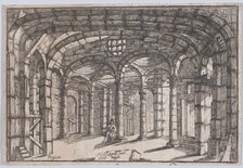 Interior of a prison in which sits a woman, ca 1680-1710. Creator: Carlo Antonio Buffagnotti.